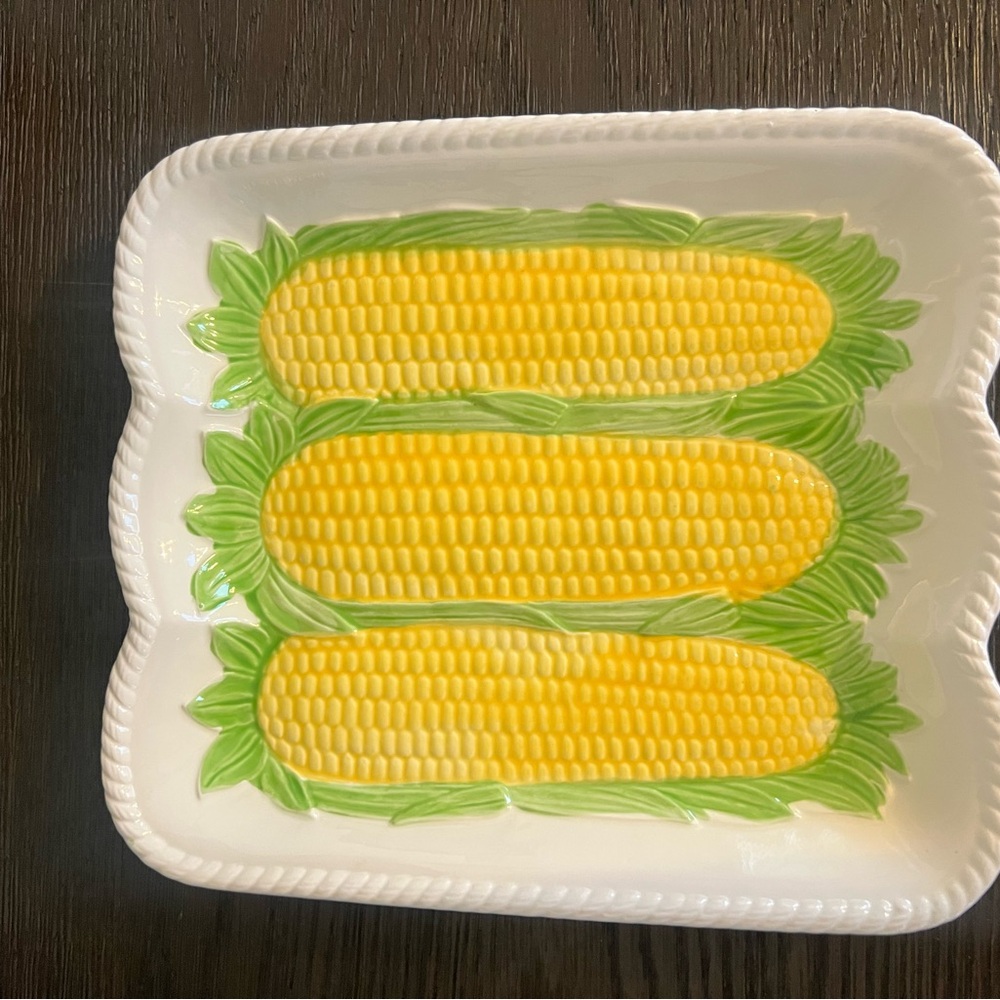 Vintage Hand Painted Corn on the Cob Serving Dish Platter